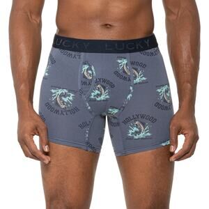 Lucky Brand 3 Pack Men Stretch Cotton Boxer Briefs with Fly Pouch Sz L Blue NEW